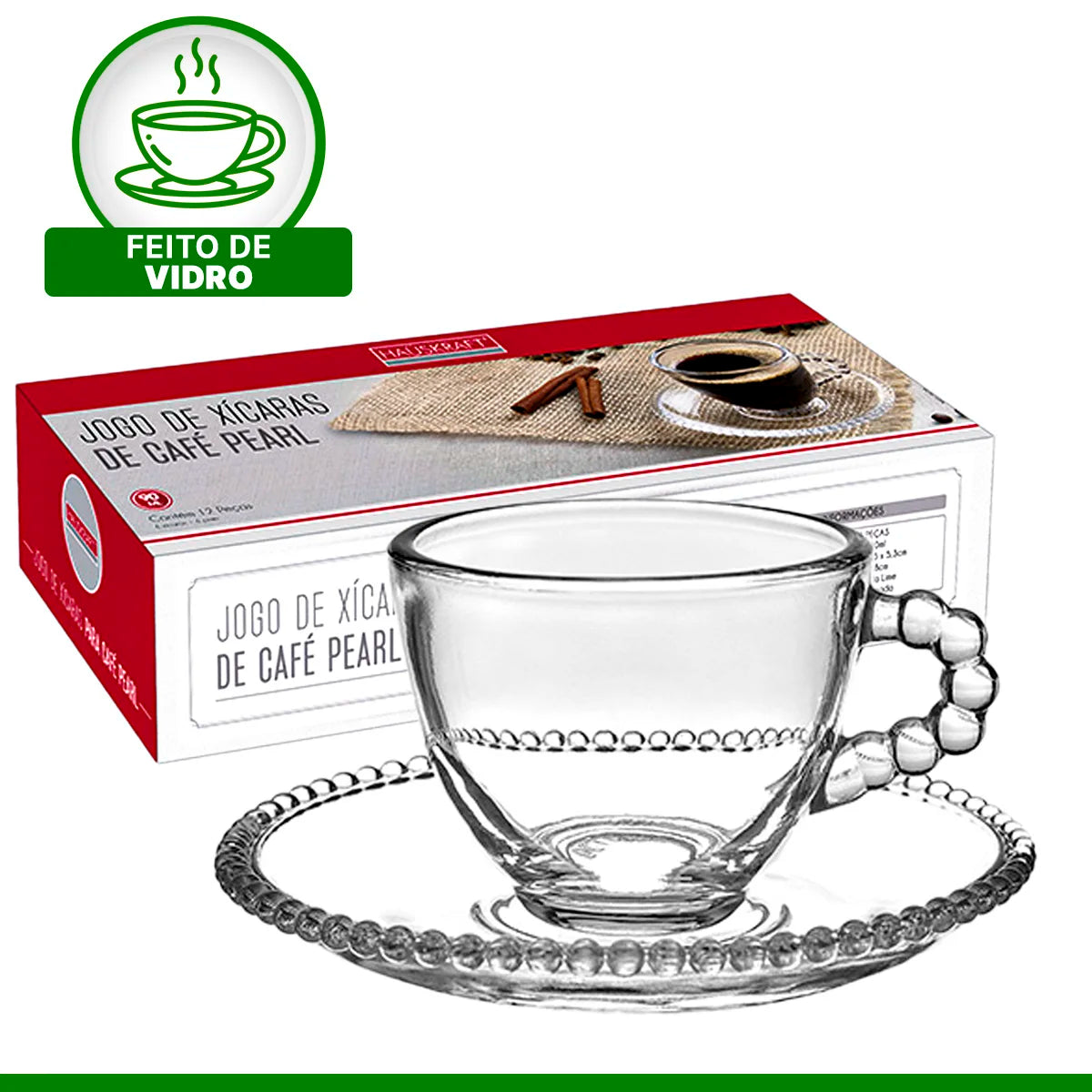 200ml Glass Cup Set for Coffee Tea 12 Pieces